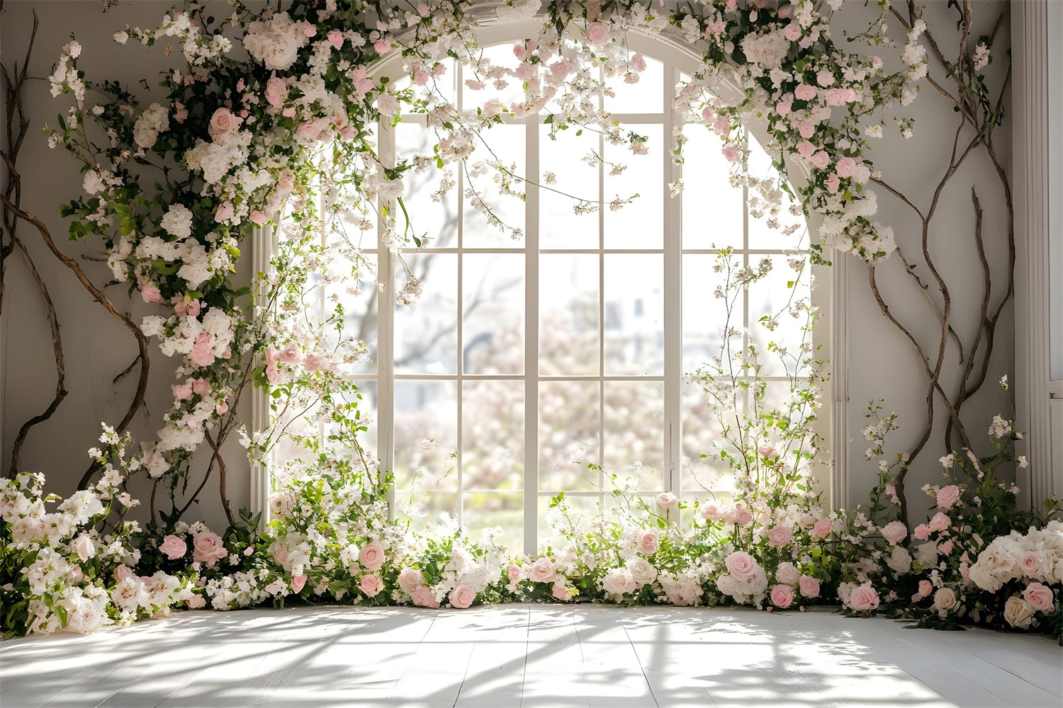 Spring Photo Backdrop Romantic Window Rose Archway Backdrop UK TWW2-15