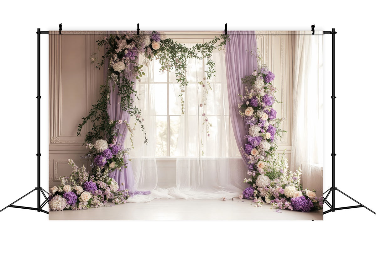 Spring Backdrop Ideas Purple Floral Arch Wedding Backdrop UK TWW2-20