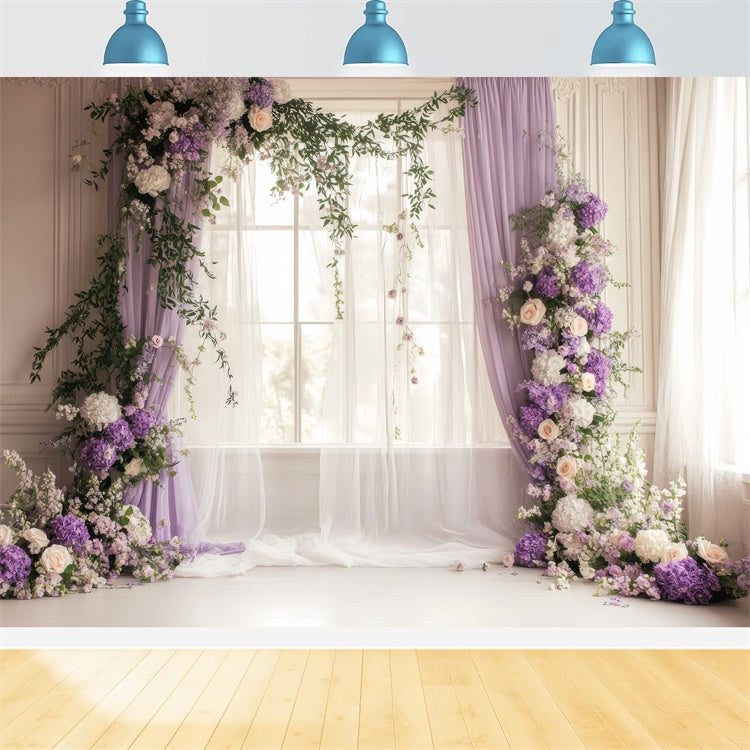 Spring Backdrop Ideas Purple Floral Arch Wedding Backdrop UK TWW2-20