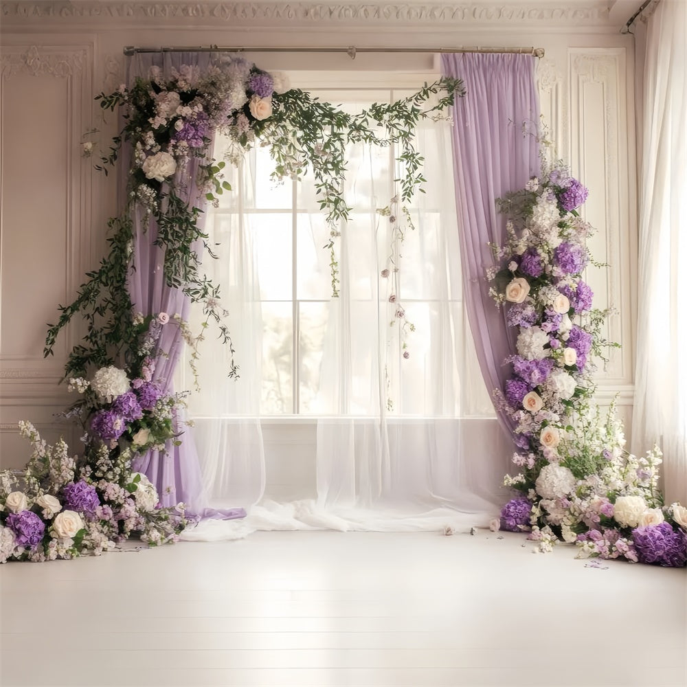 Spring Backdrop Ideas Purple Floral Arch Wedding Backdrop UK TWW2-20