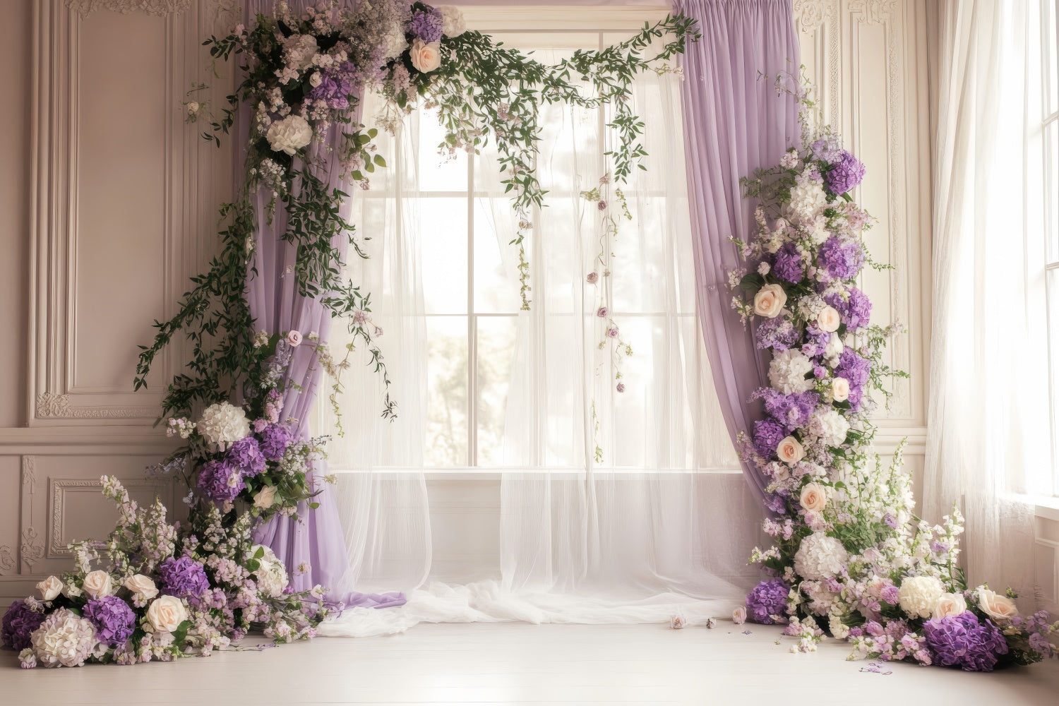 Spring Backdrop Ideas Purple Floral Arch Wedding Backdrop UK TWW2-20