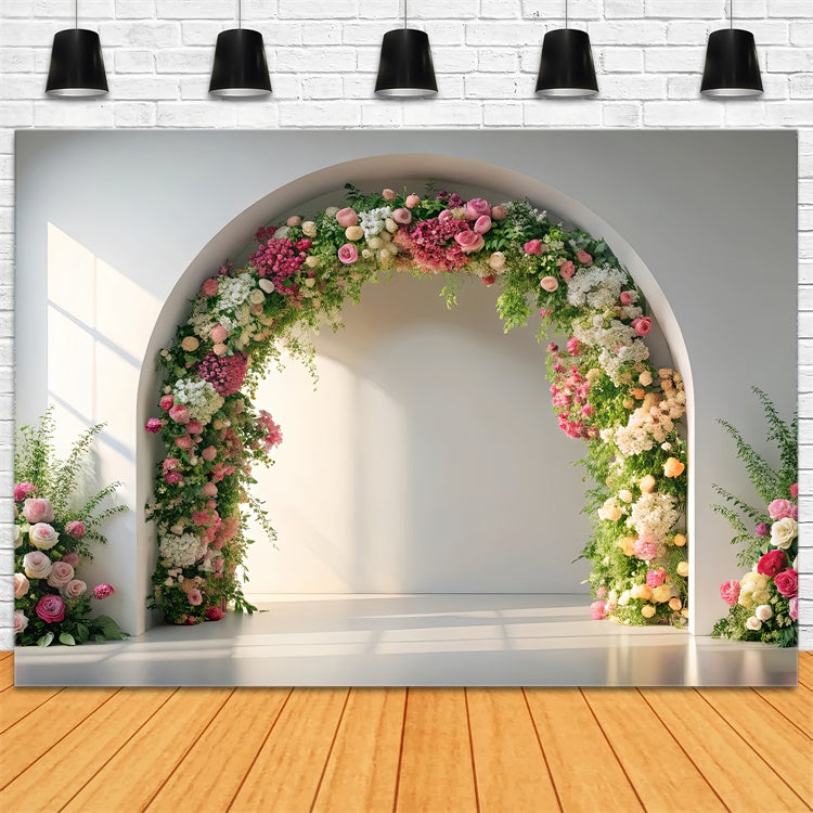 Spring Photo Backdrops Romantic Pink Floral Arch Backdrop UK TWW2-21