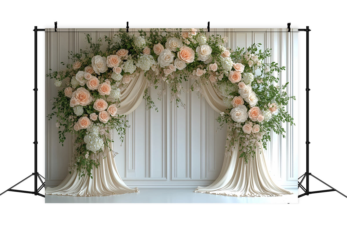 Photography Backdrops Spring Romantic Cream Pink Floral Backdrop UK TWW2-23