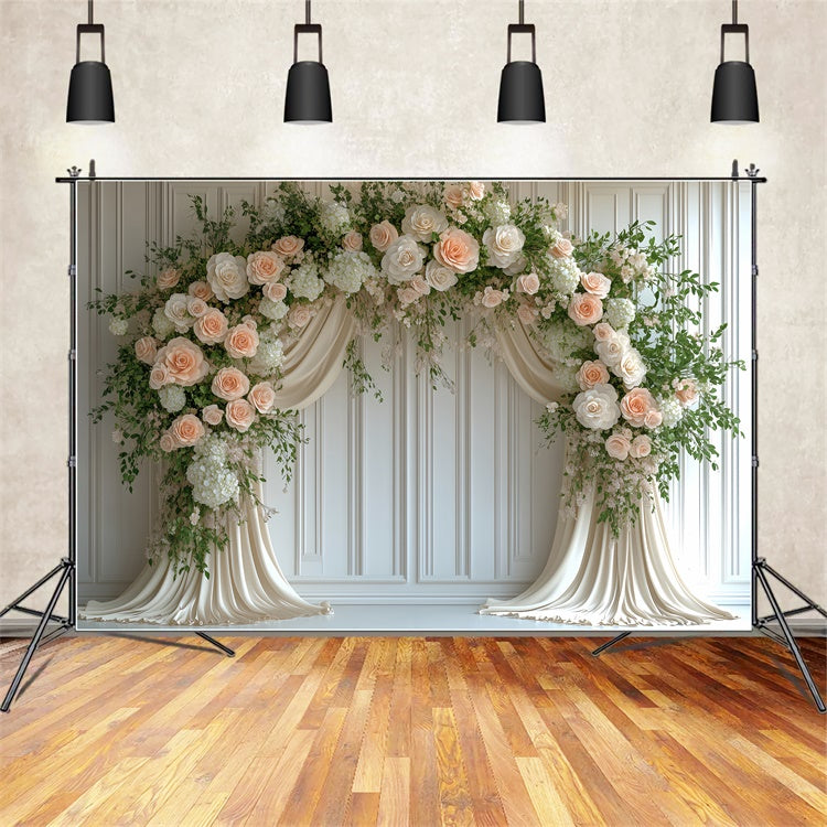 Photography Backdrops Spring Romantic Cream Pink Floral Backdrop UK TWW2-23