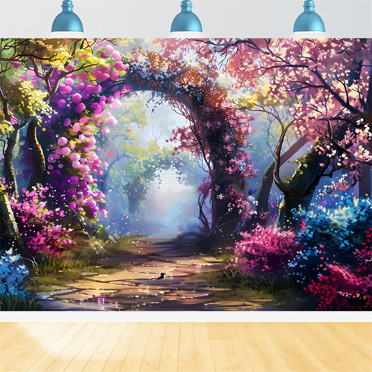 Spring Floral Backdrop Dreamy Flower Tunnel Pathway Backdrop UK TWW2-24