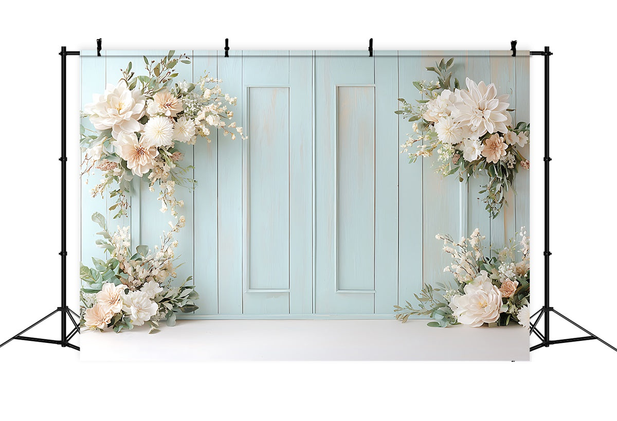 Spring Photography Backdrops Floral Arch Blue Wall Backdrop UK TWW2-26