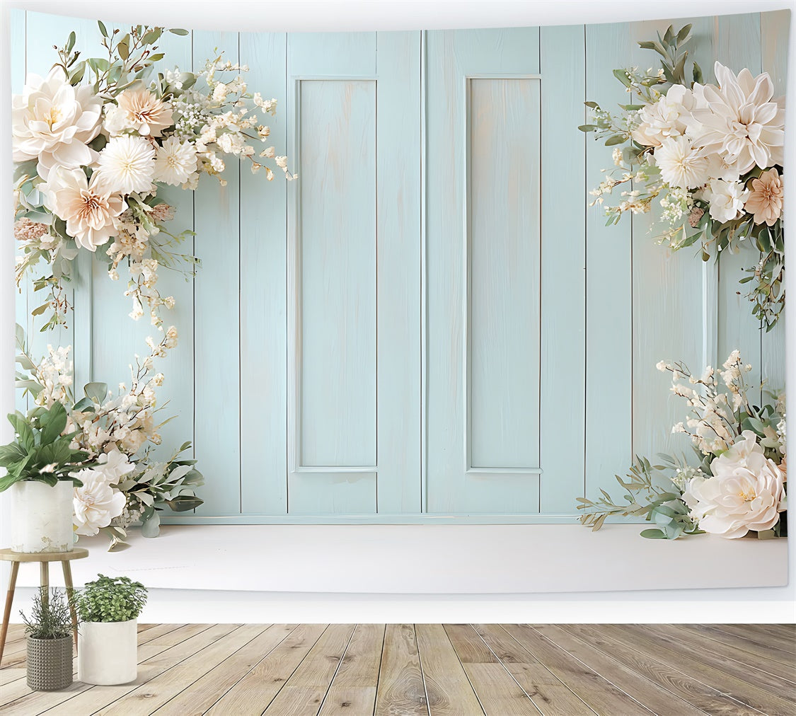 Spring Photography Backdrops Floral Arch Blue Wall Backdrop UK TWW2-26