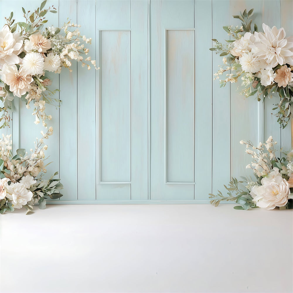 Spring Photography Backdrops Floral Arch Blue Wall Backdrop UK TWW2-26