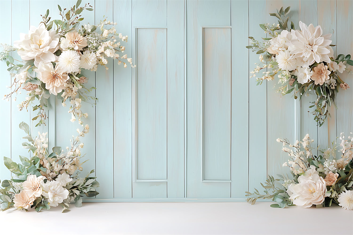 Spring Photography Backdrops Floral Arch Blue Wall Backdrop UK TWW2-26