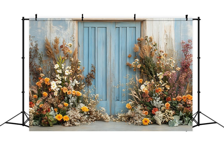 Spring Photo Backdrops Bright Floral Wooden Door Backdrop UK TWW2-27