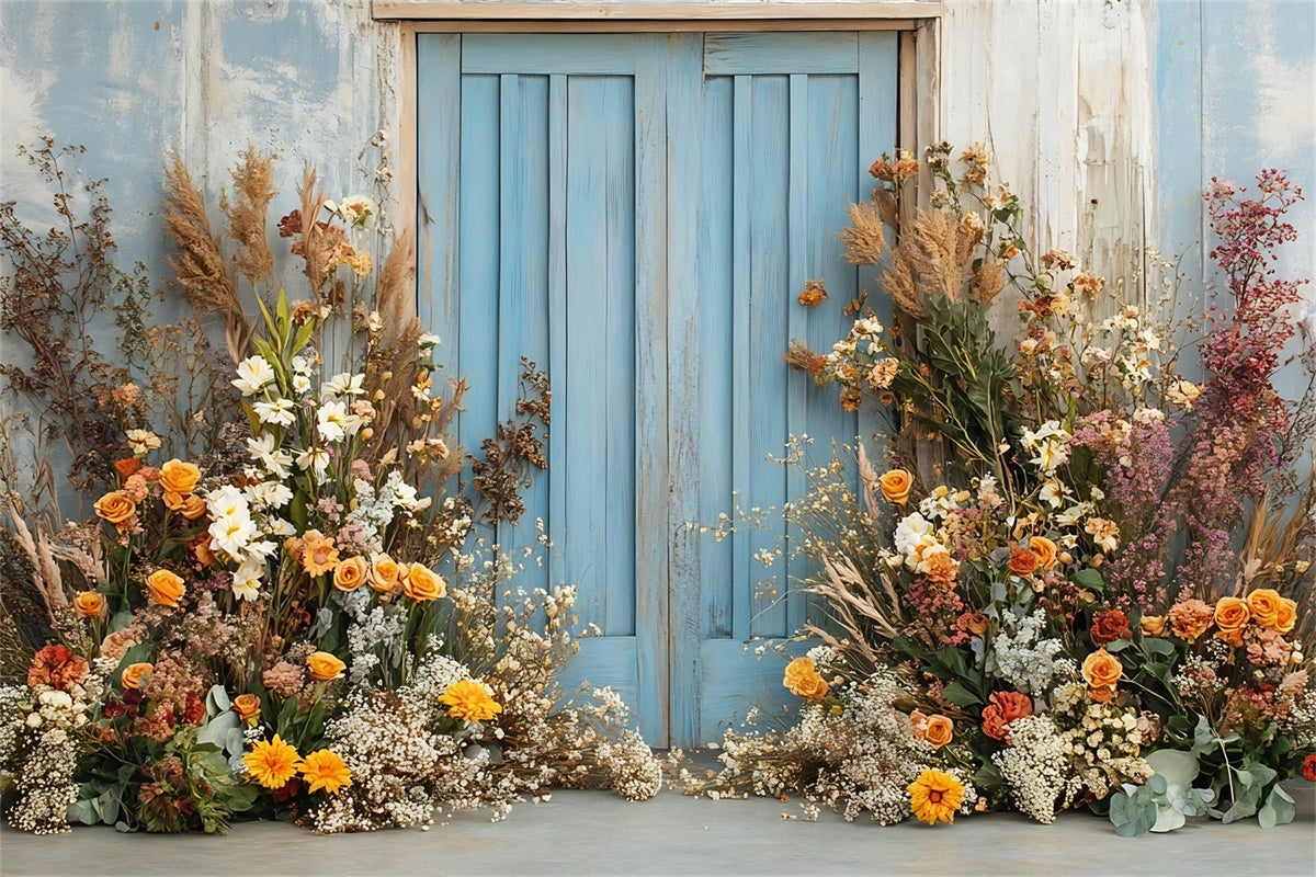 Spring Photo Backdrops Bright Floral Wooden Door Backdrop UK TWW2-27