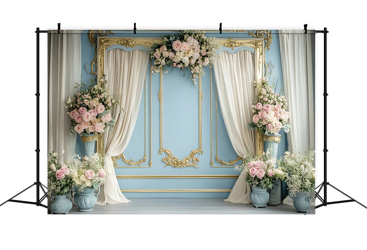 Backdrops For Spring Romantic Flower Golden Frame Backdrop UK TWW2-28