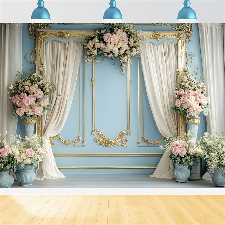 Backdrops For Spring Romantic Flower Golden Frame Backdrop UK TWW2-28