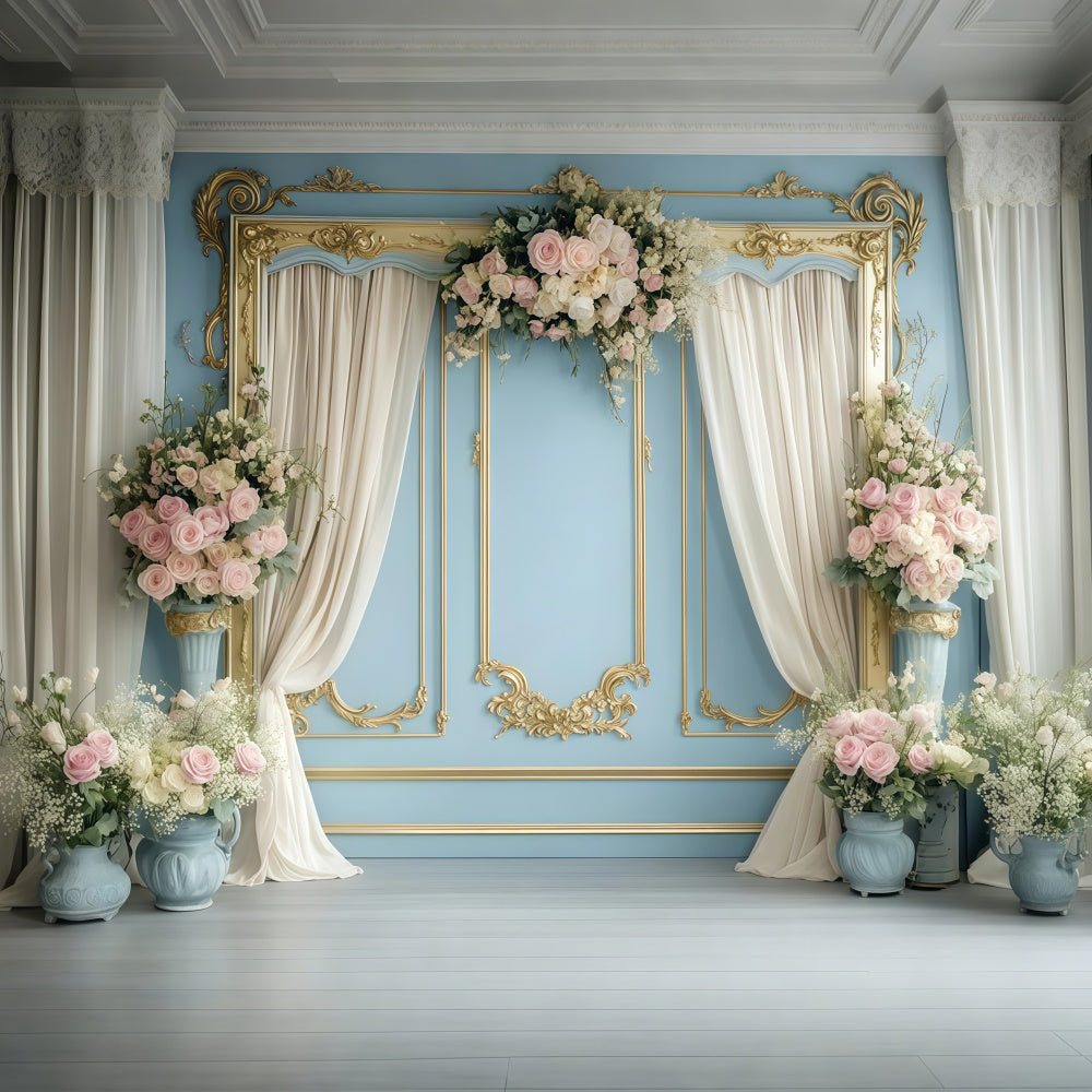 Backdrops For Spring Romantic Flower Golden Frame Backdrop UK TWW2-28