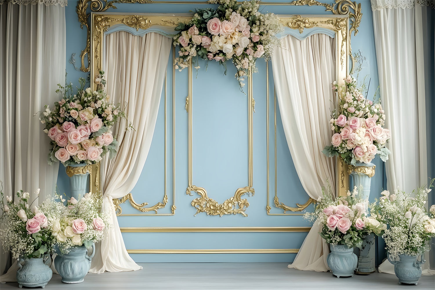 Backdrops For Spring Romantic Flower Golden Frame Backdrop UK TWW2-28