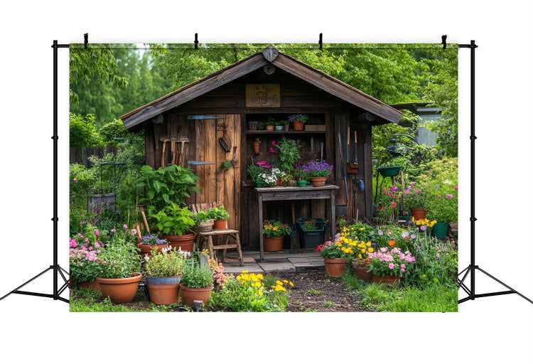 Backdrop Spring Vintage Cottage Garden Tool Shed Backdrop UK TWW2-3