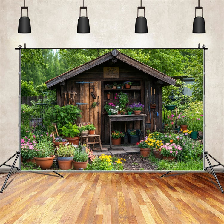 Backdrop Spring Vintage Cottage Garden Tool Shed Backdrop UK TWW2-3