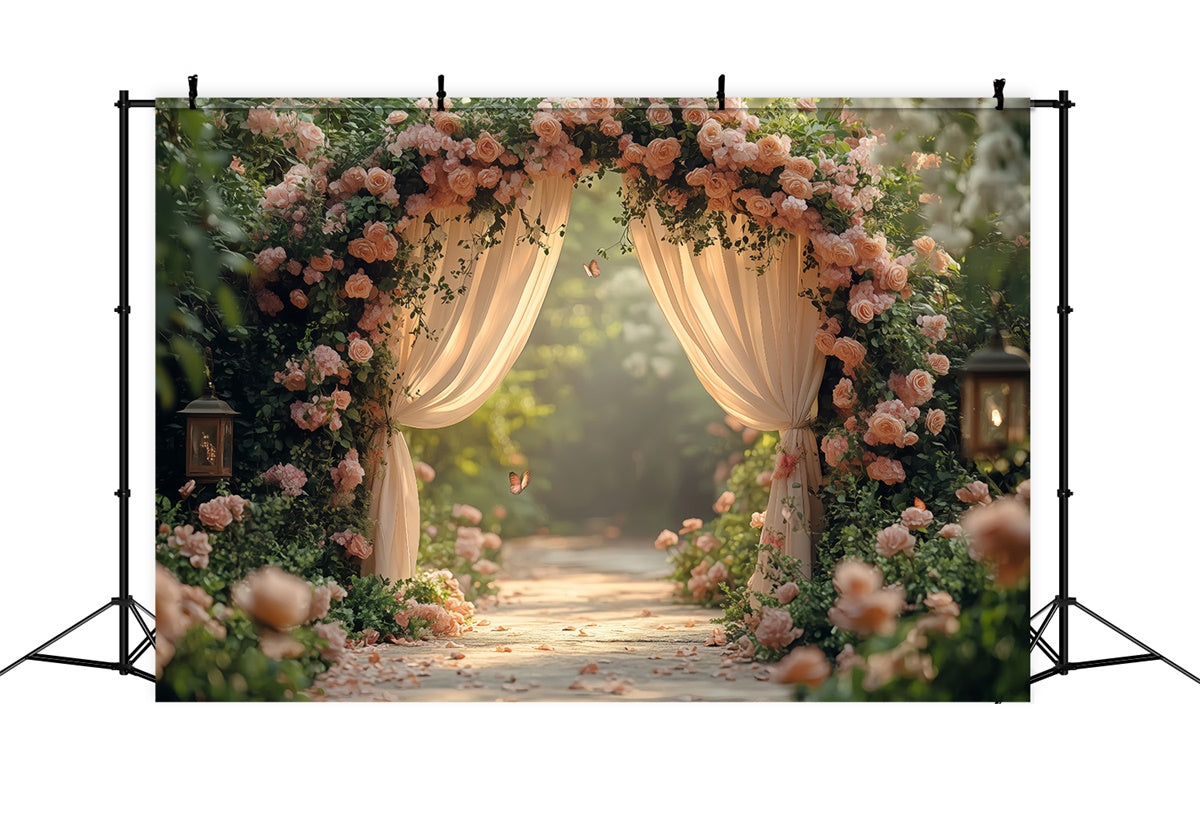 Spring Floral Backdrop Romantic Garden Path Rose Backdrop UK TWW2-30