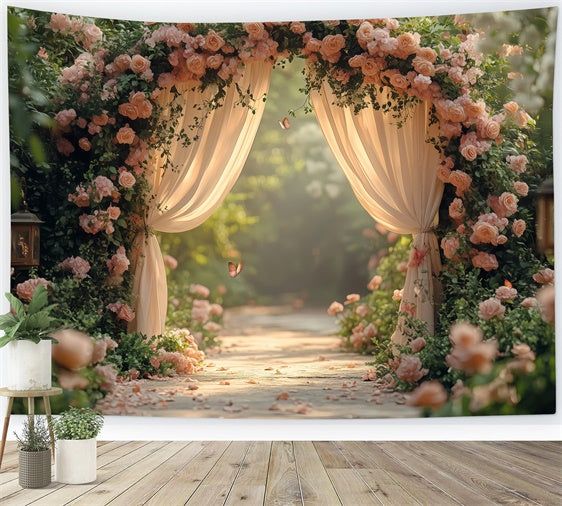 Spring Floral Backdrop Romantic Garden Path Rose Backdrop UK TWW2-30