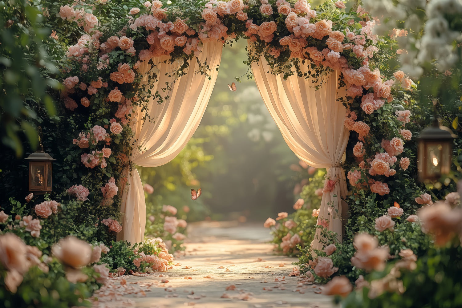 Spring Floral Backdrop Romantic Garden Path Rose Backdrop UK TWW2-30