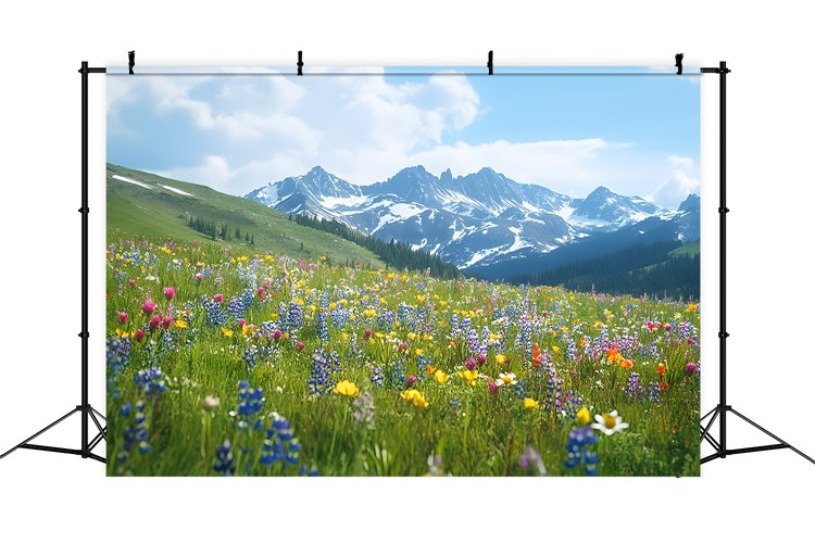 Spring Backdrops Wildflower Meadow Mountain View Backdrop UK TWW2-32