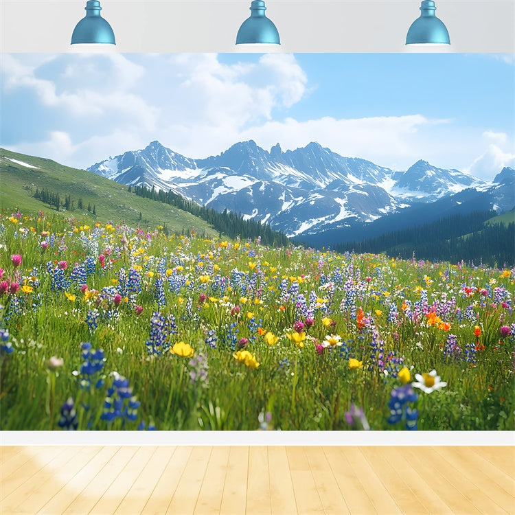 Spring Backdrops Wildflower Meadow Mountain View Backdrop UK TWW2-32