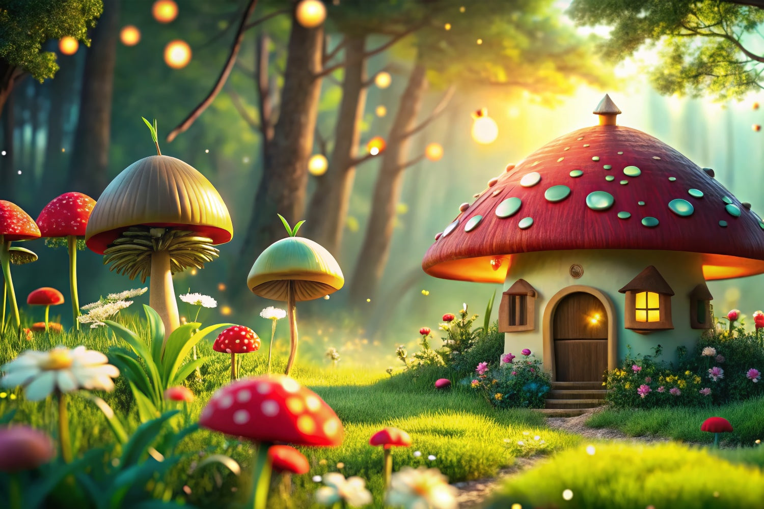 Spring Backdrop Ideas Fairy Tale Mushroom Cottage Backdrop UK TWW2-33