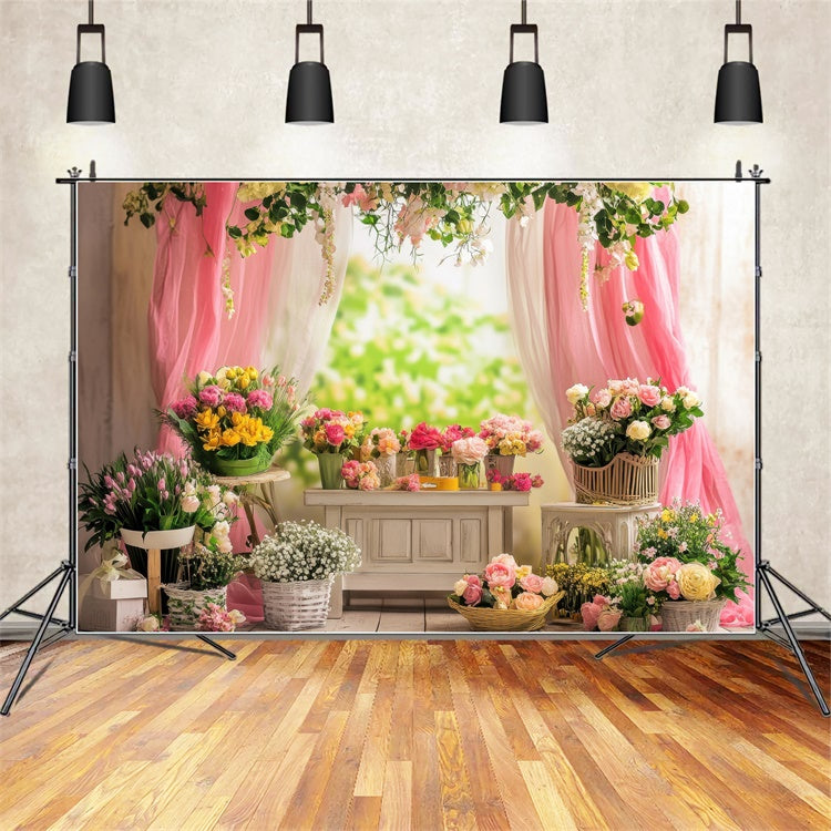 Backdrops For Spring Charming Floral Pink Drapes Backdrop UK TWW2-35