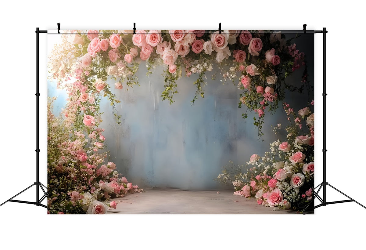 Spring Floral Backdrop Elegant Pink Rose Arch Backdrop UK TWW2-36