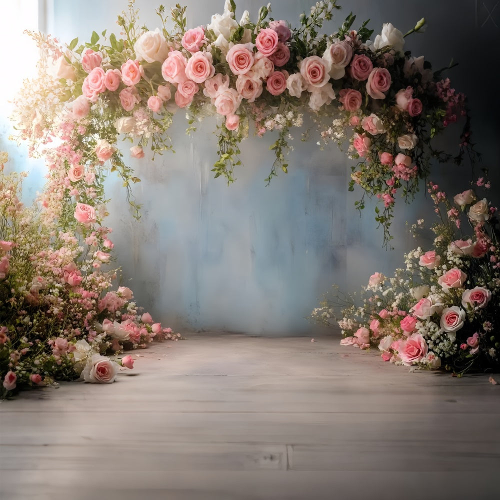 Spring Floral Backdrop Elegant Pink Rose Arch Backdrop UK TWW2-36