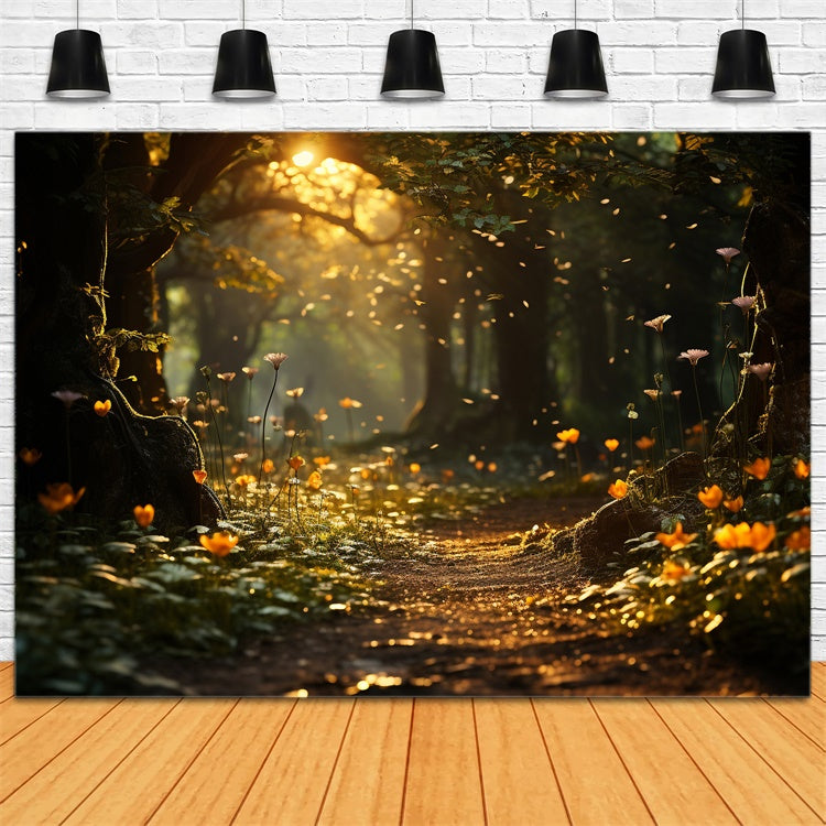 Spring Photo Backdrop Sunlit Flower Pathway Forest Backdrop UK TWW2-37