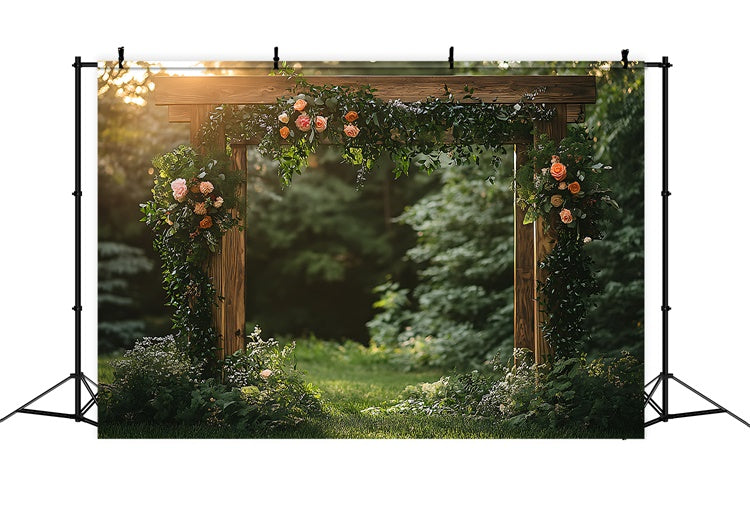 Backdrop Spring Sunset Flower Arch Wooden Frame Backdrop UK TWW2-38