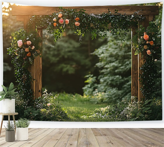 Backdrop Spring Sunset Flower Arch Wooden Frame Backdrop UK TWW2-38