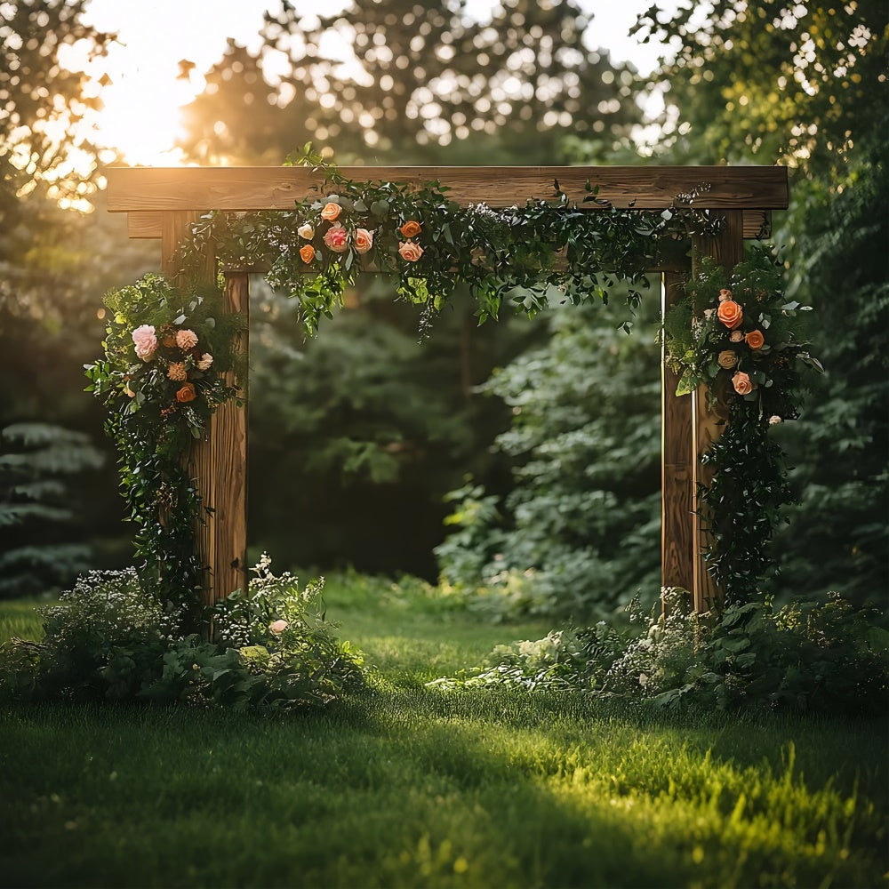 Backdrop Spring Sunset Flower Arch Wooden Frame Backdrop UK TWW2-38