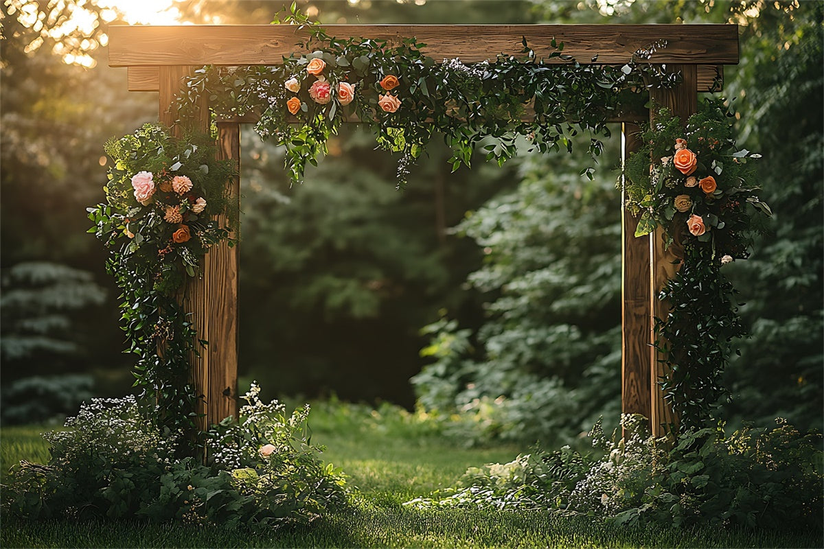 Backdrop Spring Sunset Flower Arch Wooden Frame Backdrop UK TWW2-38