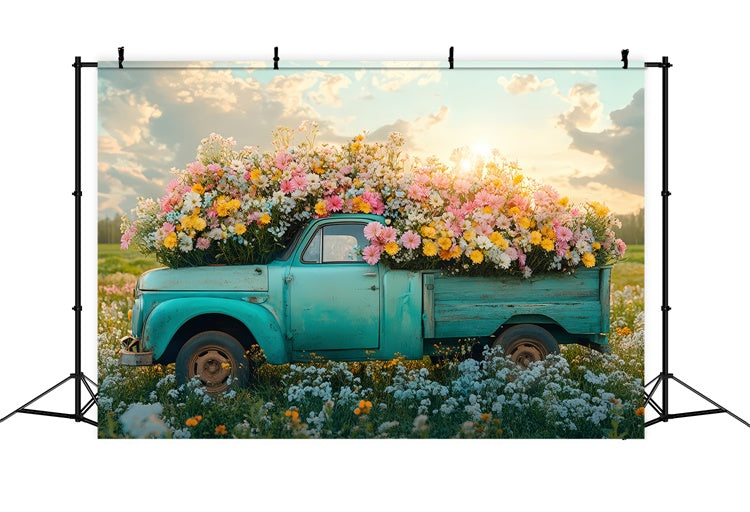 Spring Backdrops Vintage Truck Vibrant Wildflowers Backdrop UK TWW2-40