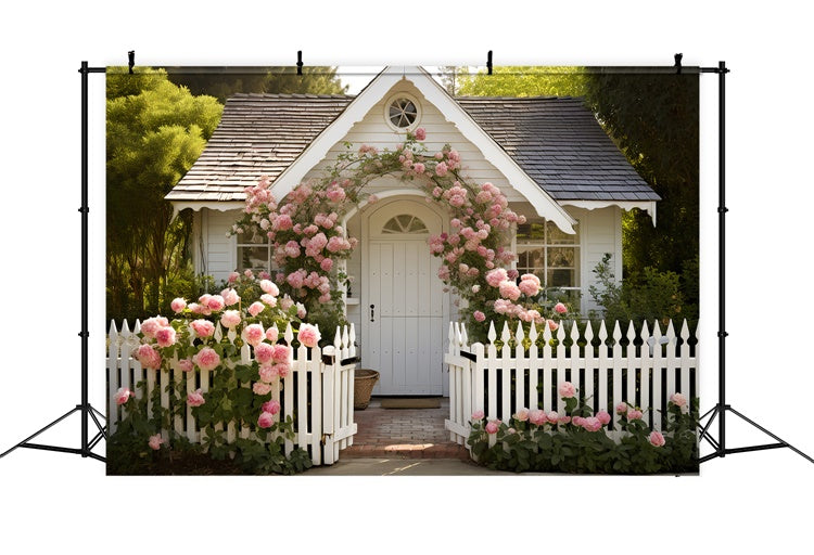 Spring Photography Backdrops White Cottage Rose Gate Backdrop UK TWW2-7