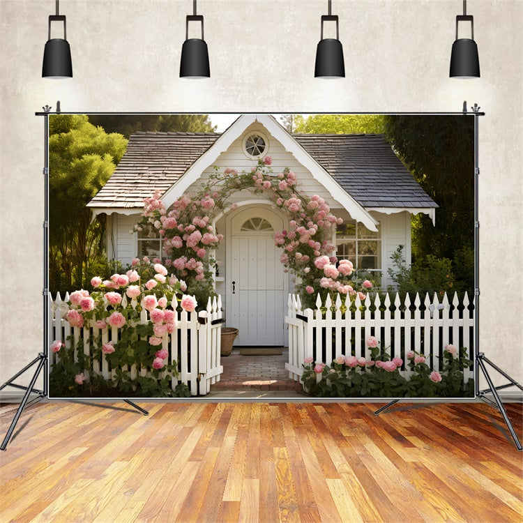 Spring Photography Backdrops White Cottage Rose Gate Backdrop UK TWW2-7