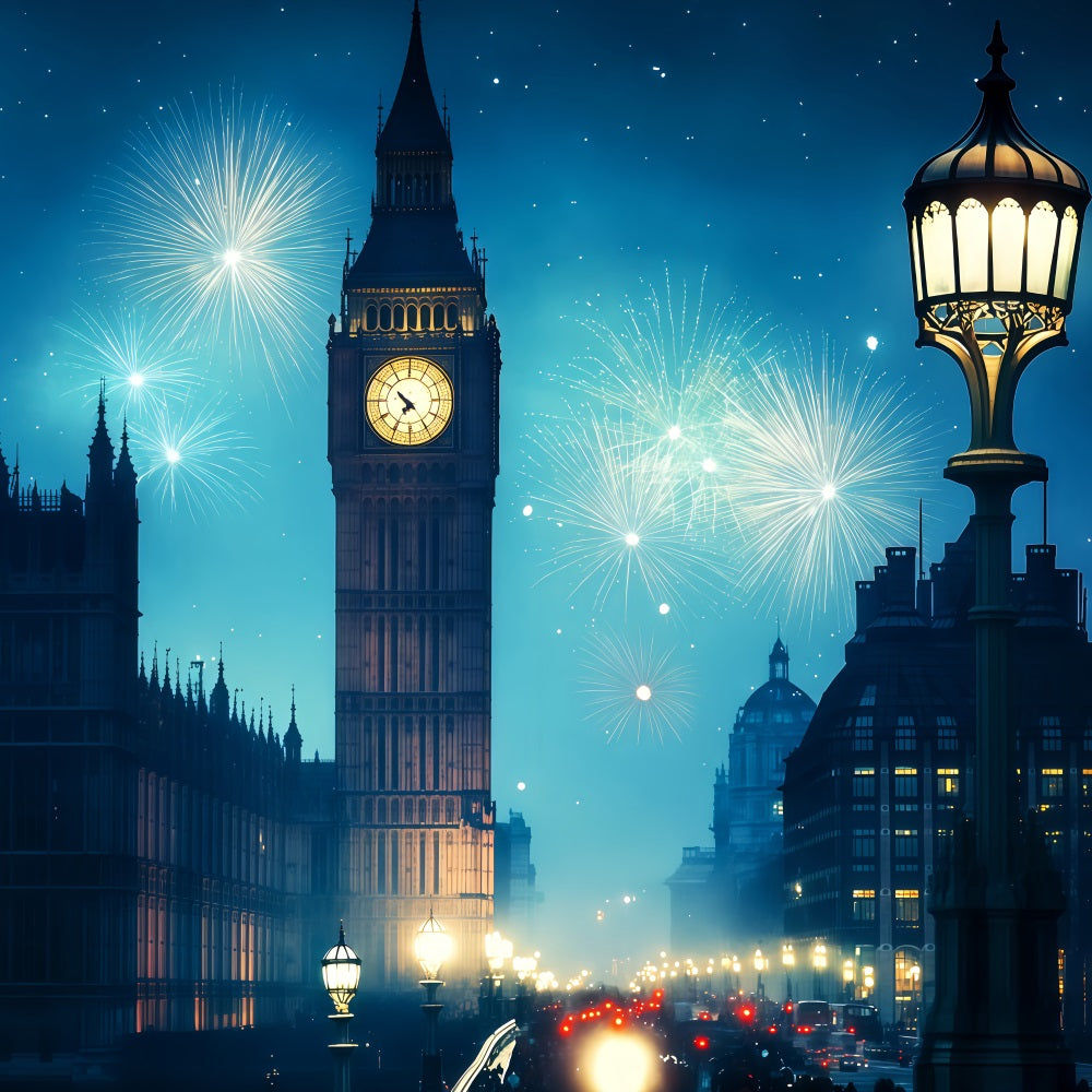 New Years Backdrops London Clocktower Fireworks City Night Backdrop UK TWW512-15