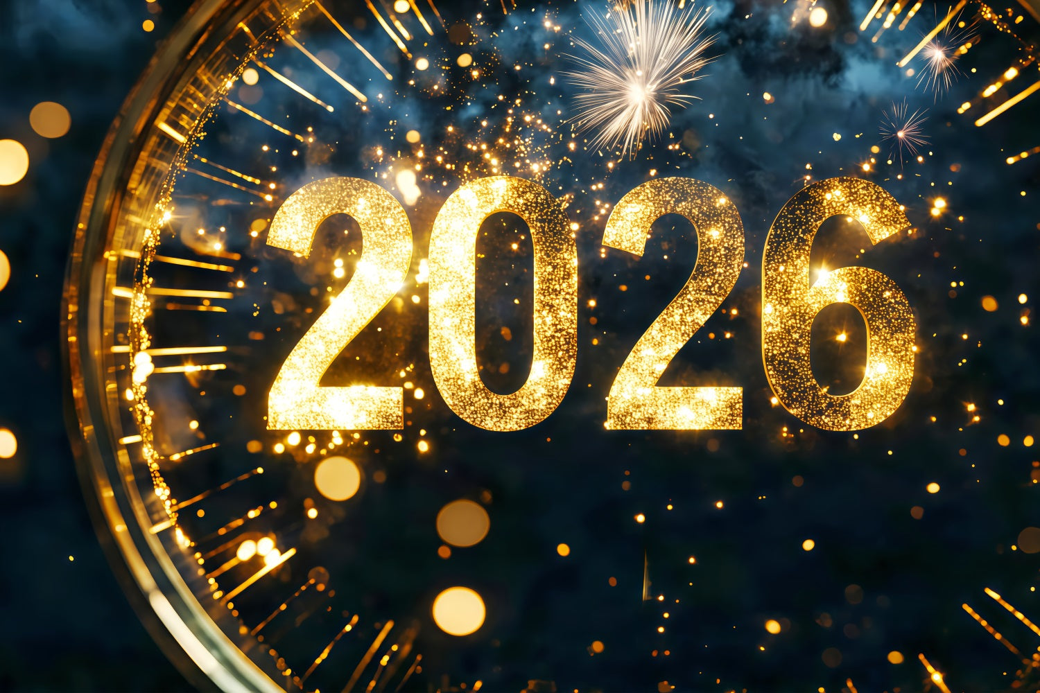 2026 New Year Backdrop Glittering Countdown Spark Burst Clock Photo Backdrop UK TWW512-16