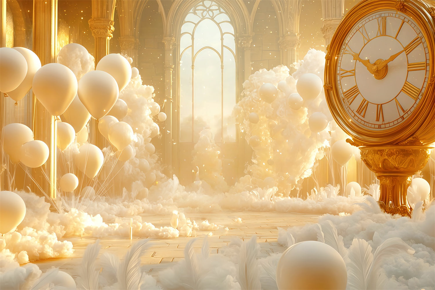 New Year Backdrop Ideas Golden Cloud Balloon Fantasy Countdown Clock Backdrop UK TWW512-18