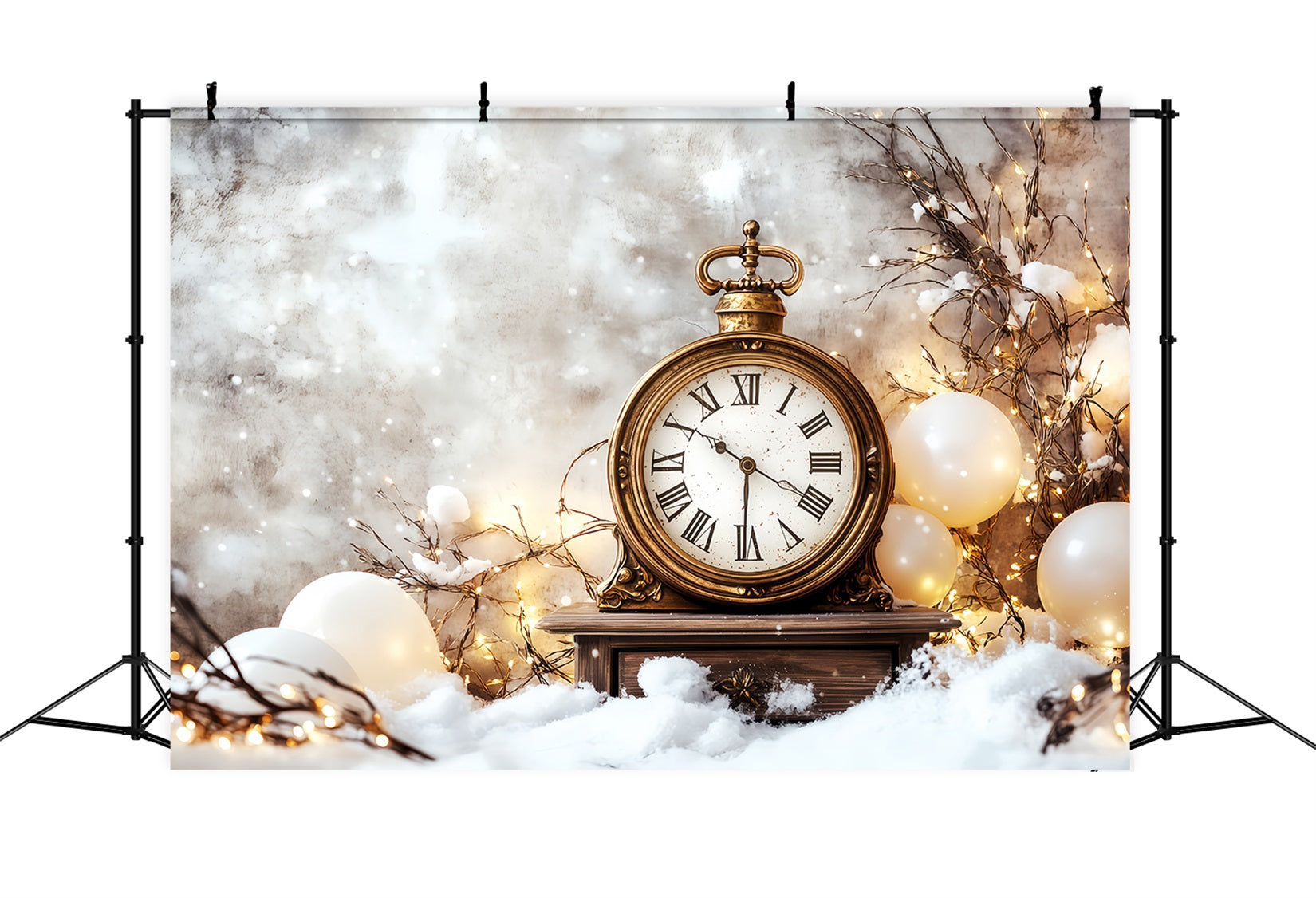New Years Backdrop Snowy Countdown Gold Glitter Clock Photo Backdrop UK TWW512-21