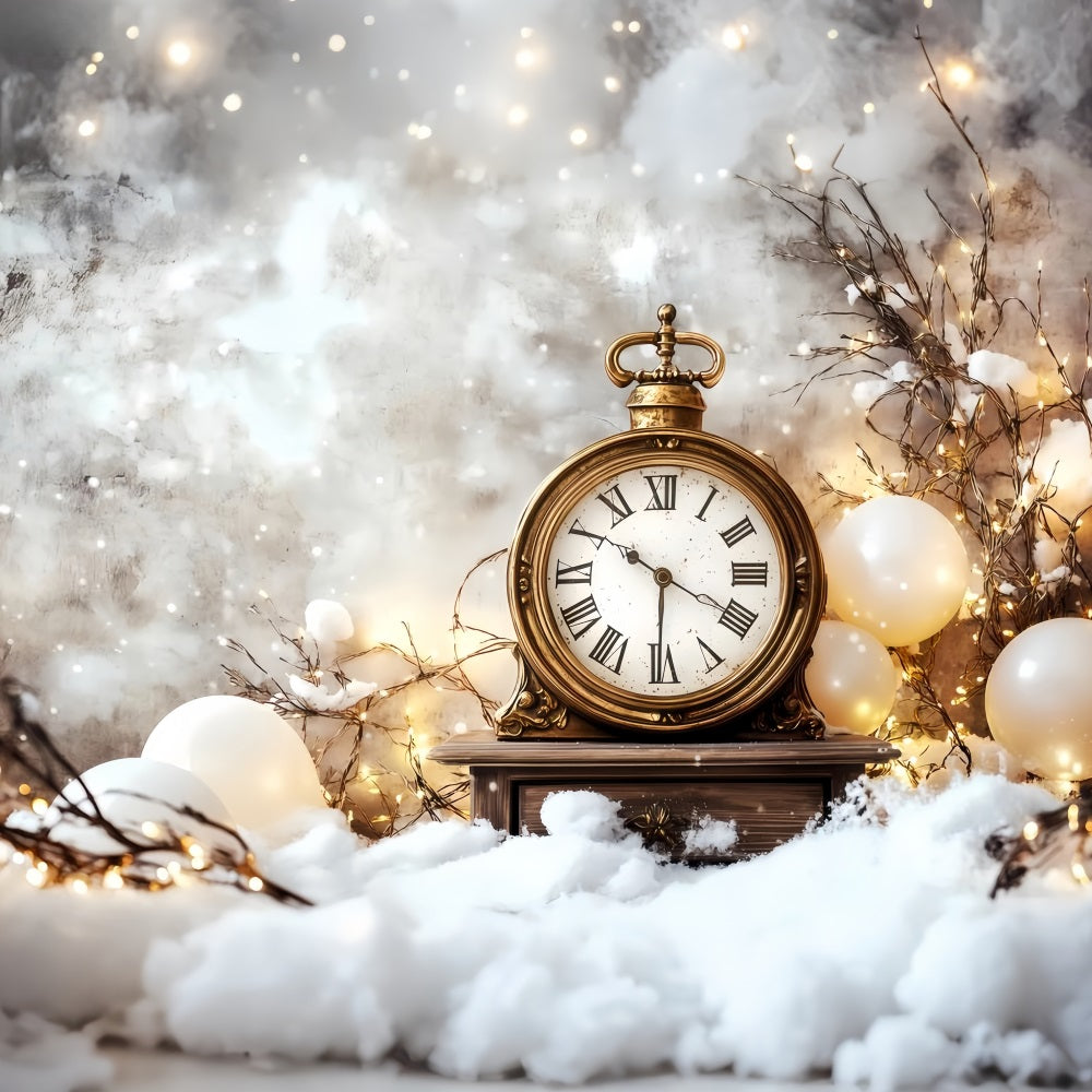 New Years Backdrop Snowy Countdown Gold Glitter Clock Photo Backdrop UK TWW512-21