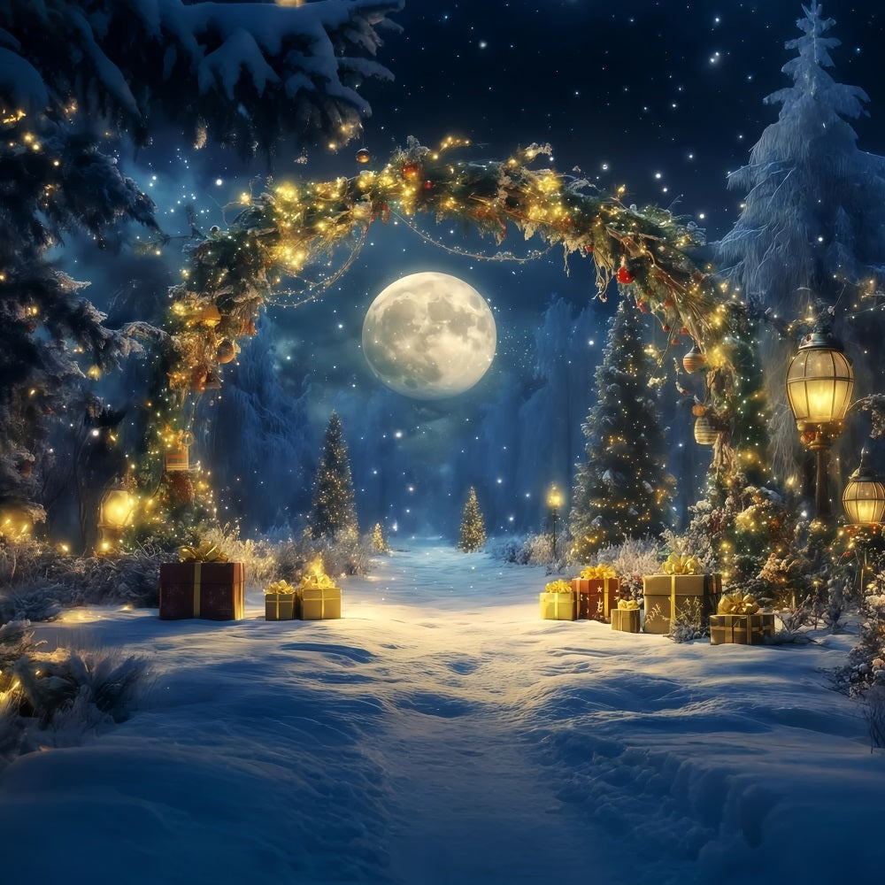 New Year's Backdrops Moonlit Winter Snow Forest New Years Eve Backdrop UK TWW512-27