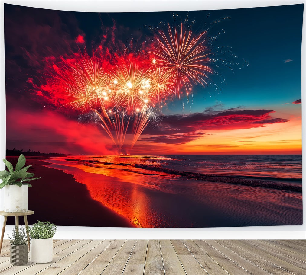 Happy New Year Backdrop Cloud Beach Fireworks Burst New Years Eve Backdrop UK TWW512-6
