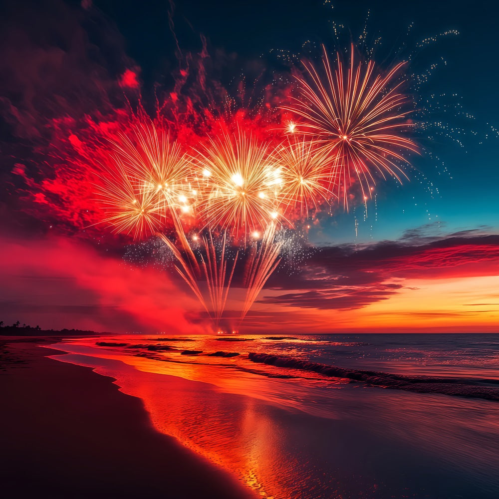 Happy New Year Backdrop Cloud Beach Fireworks Burst New Years Eve Backdrop UK TWW512-6