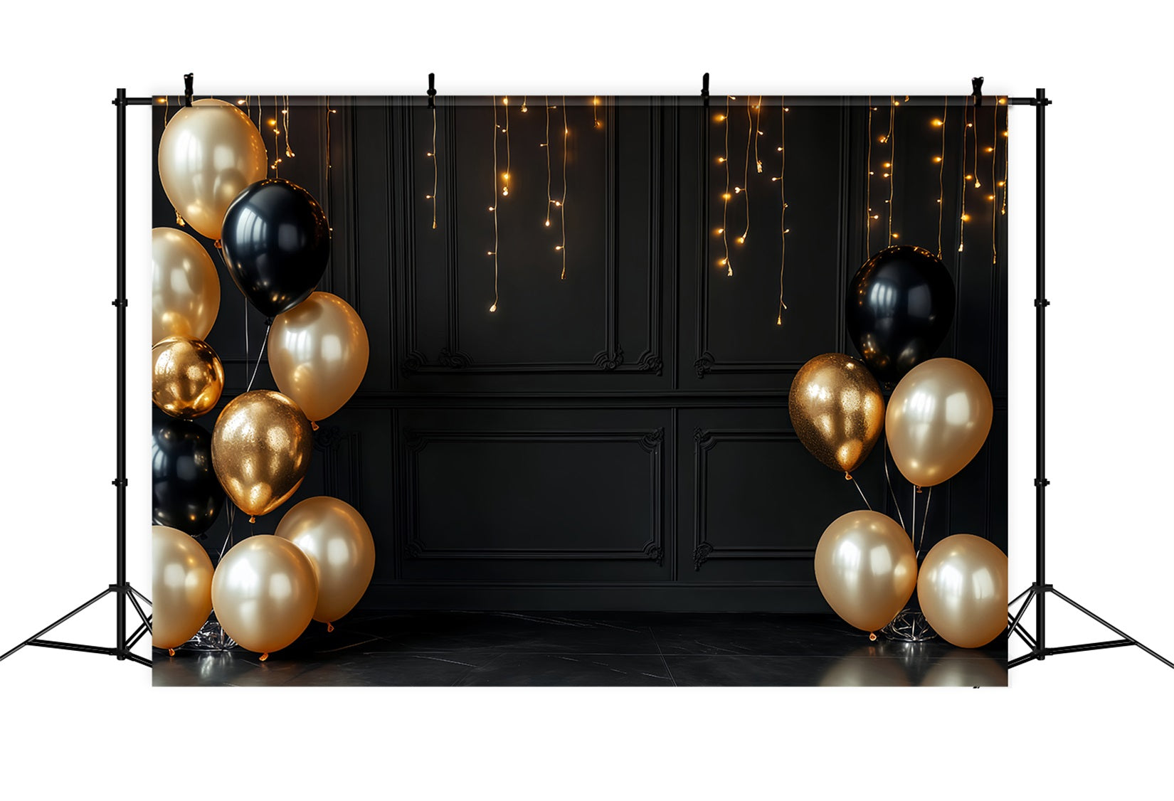New Year Backdrop Ideas Elegant Black Gold Glitter Balloon Backdrop UK TWW512-8