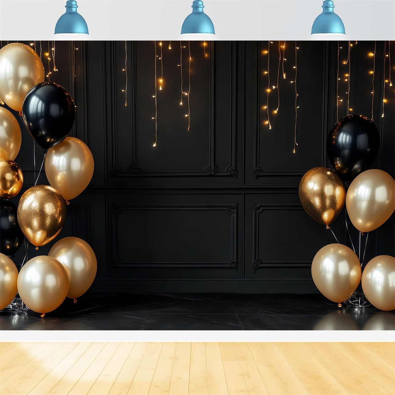 New Year Backdrop Ideas Elegant Black Gold Glitter Balloon Backdrop UK TWW512-8