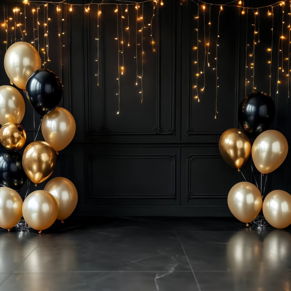 New Year Backdrop Ideas Elegant Black Gold Glitter Balloon Backdrop UK TWW512-8