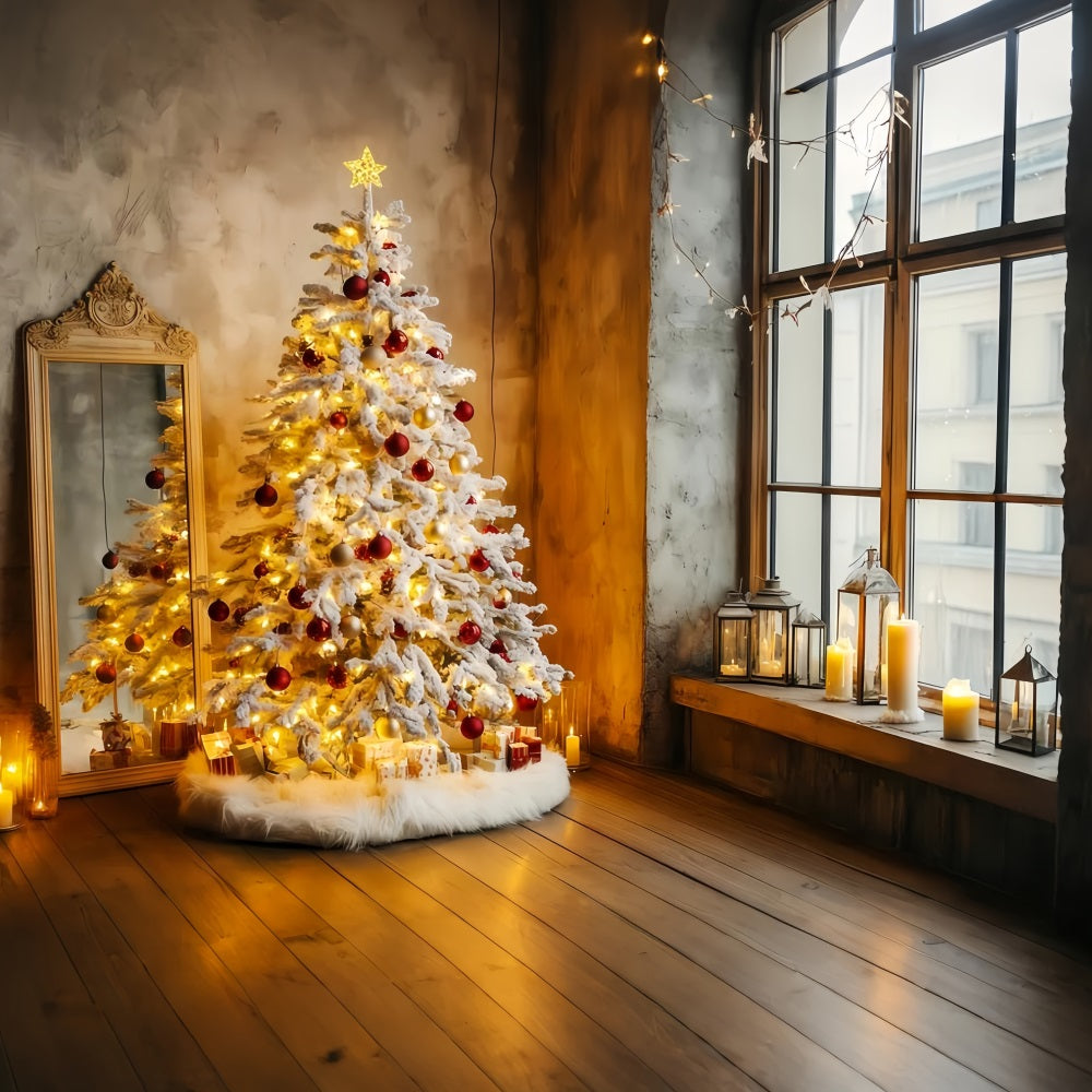 New Year Photo Backdrop Christmas Tree Candlelit Happy New Year Backdrop UK TWW512-9